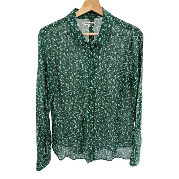 Reformation Green Button Ditsy Floral Long Sleeve Sheer S Top Preppy MSRP $148 - Picture 1 of 8